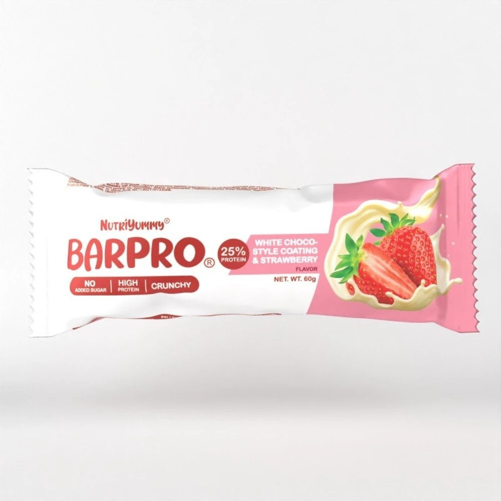 NUTRIYUMMY BARPRO CRUNCHY WHITE CHOCOLATE STYLE COATING & STRAWBERRY 60G
